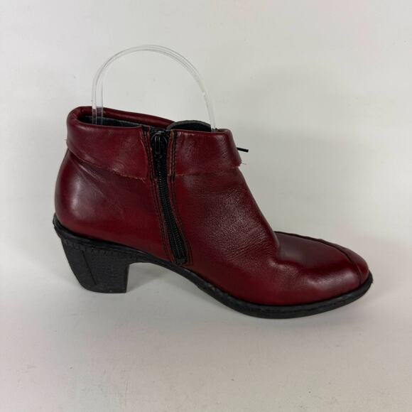 Rieker Rebecca Boots Women's 6.5 Burgundy Leather Pull On Block Heel Side Zip - Picture 3 of 10